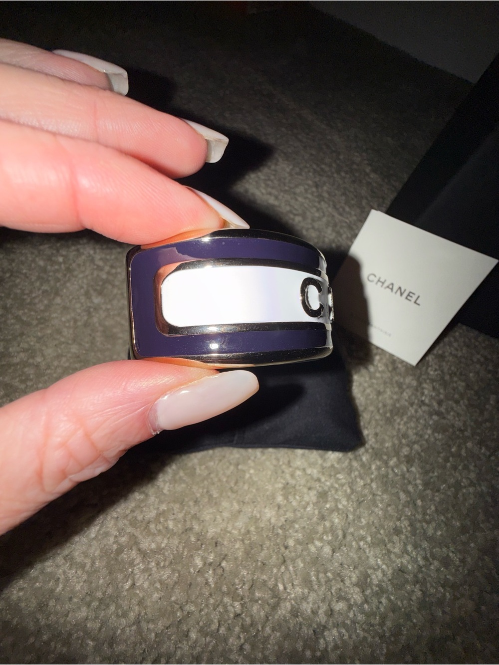 CHANEL AUTHENTIC Black, White & Gold Logo Enamel Cuff Bracelet “NEW” - Picture 5 of 9